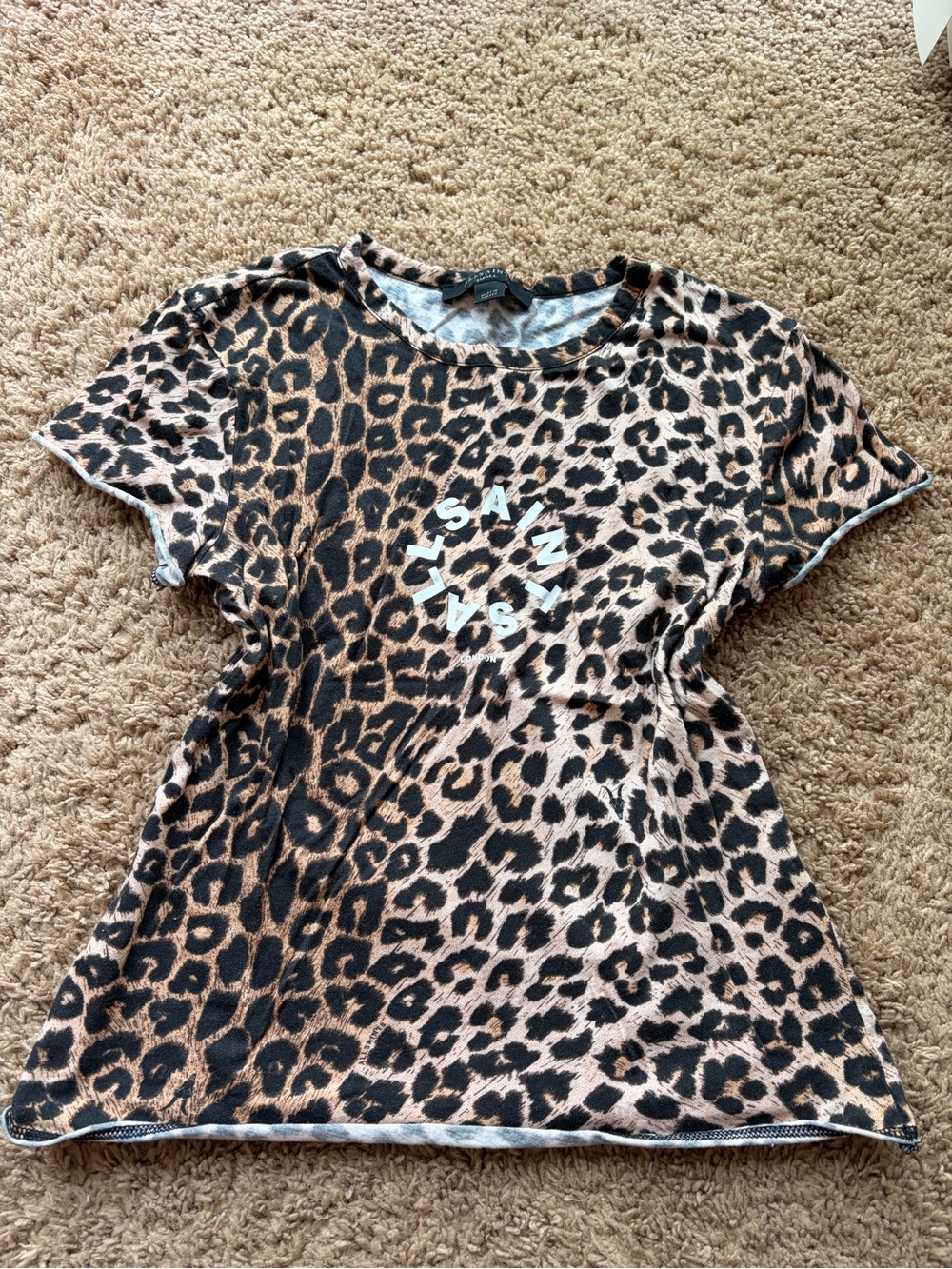 AllSaints Leopard Print Short Sleeve Tee - Black & Brown